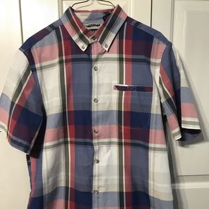 Chaps Plaid Short Sleeve Button Down | Medium